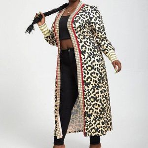 PLUS SIZE ANIMAL PRINT CONTRAST TRIM COAT FALL TRENDING CHIC